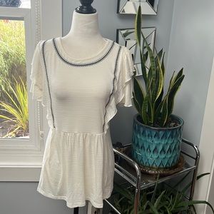 Kaily K NWT Contrast Trim Ruffle Sleeve Peplum Top, Size S